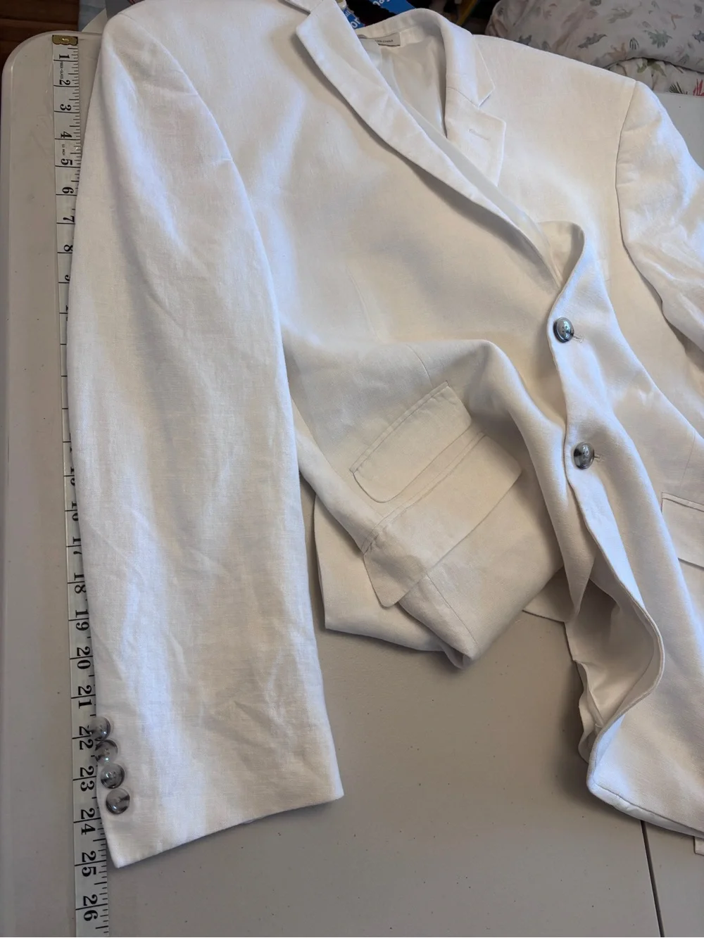 Perry Ellis Ivory White Linen Blazer Two-Button Slim Single Breast Euro Summer